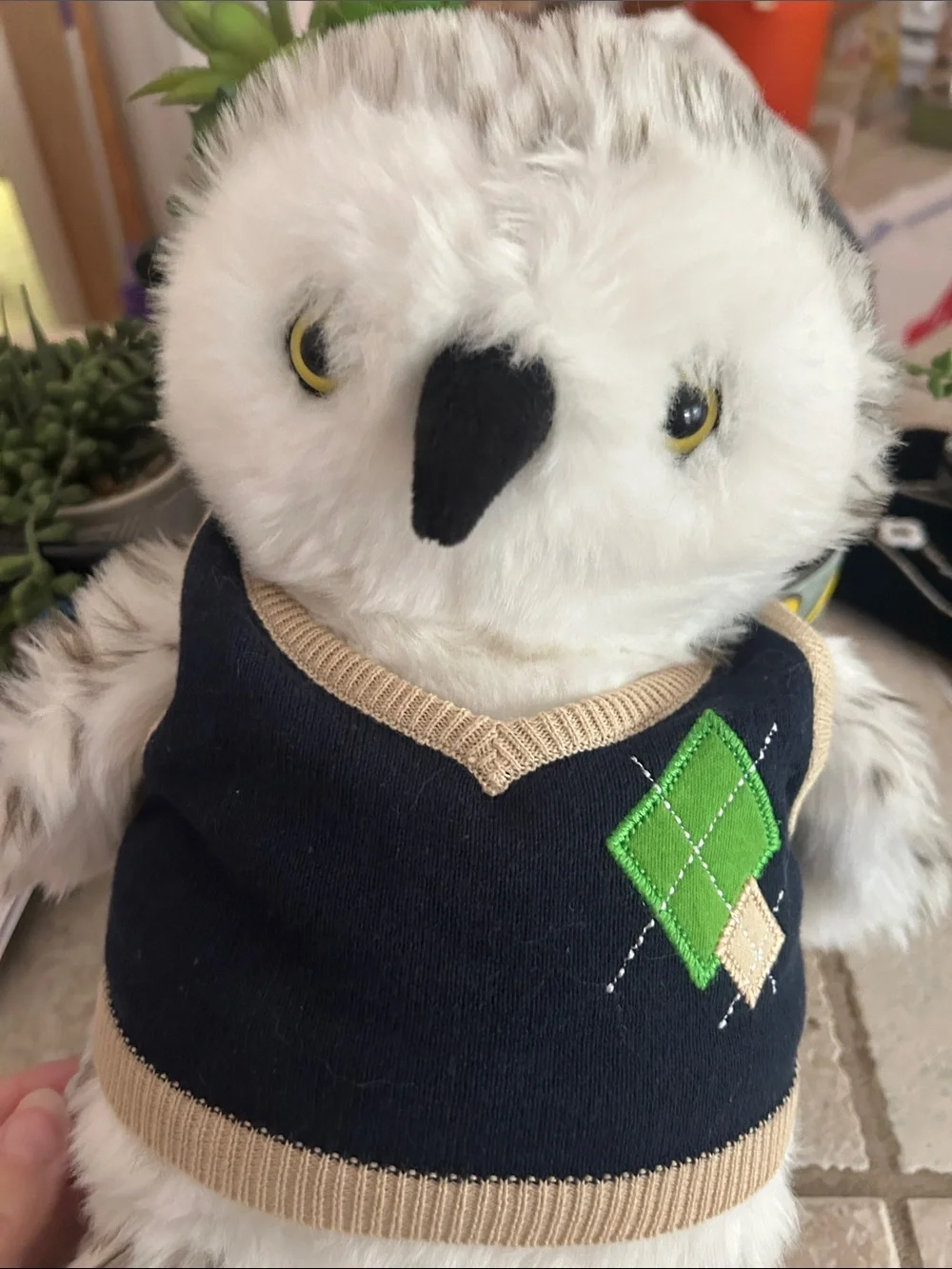 Harry Potter Build-A-Bear White and Gray Owl with Navy Vest and Green Argyle